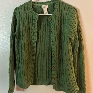 L.L. Bean Women's Olive/ Forest Green Cable Knit Cardigan